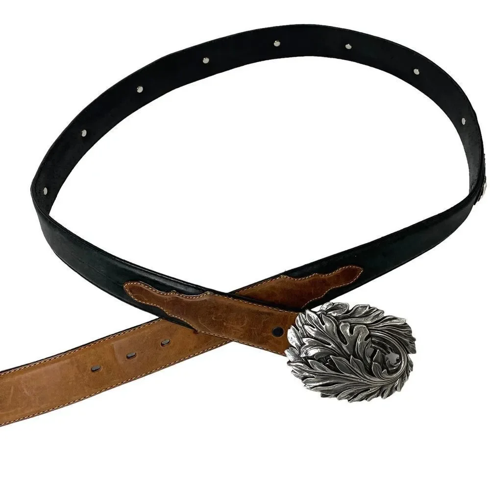 Tony Lama leather braided coin studs‎ floral buckle belt Sz 44 western boho